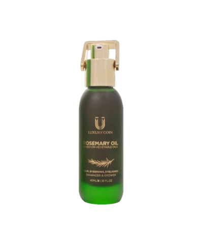 بطری شیشه‌ای روغن رزماری لاکچری کوین کنار شاخه‌های رزماری تازه + قیمت و خرید